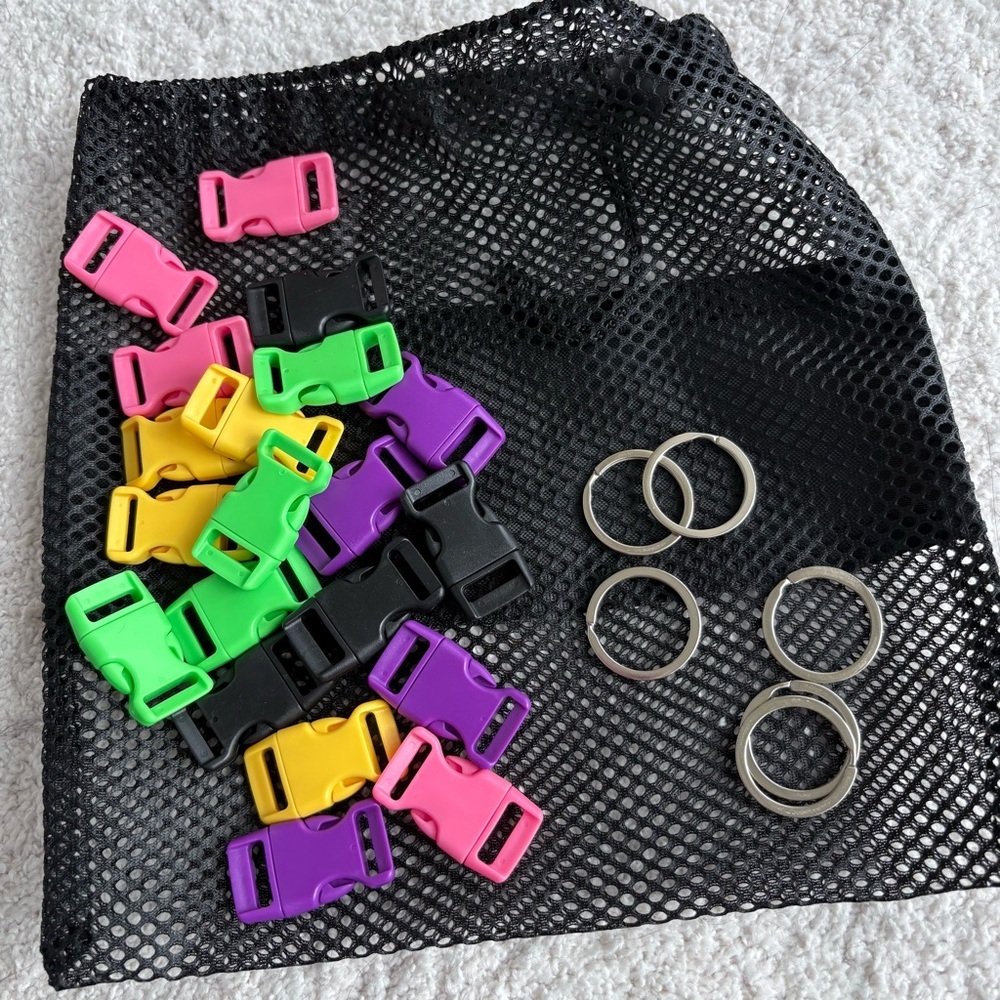 Assorted Bright Plastic Side-Release Buckles and Split Ring Keychains